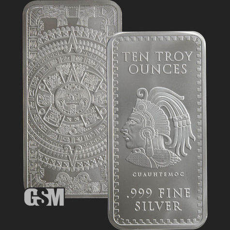 10 oz Aztec Calendar Silver Bar Golden State Mint 777
